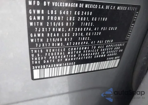 2021 Volkswagen Tiguan 2.0T Se/2.0T Se R-Line Black/2.0T Sel from USA, damaged, VIN 3VV2B7AX8MM145802